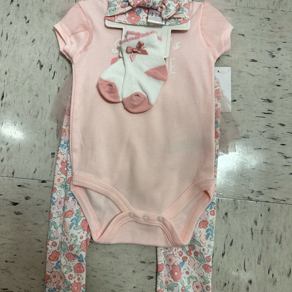 Cute Pink Baby Onesie with Floral Leggings